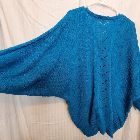 Vintage Pullover Sweater V Neck Batwing Oversize Acrylic Bright Blue Kathy White - Picture 10 of 10